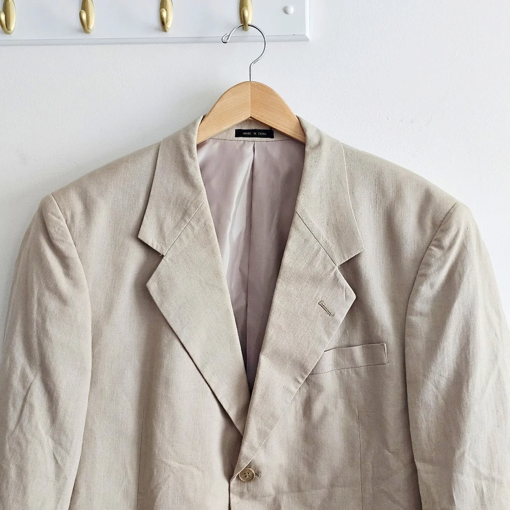 Vintage Members Only Sand Beige 55% Linen 45% Cotton Blazer Sport Coat 44R